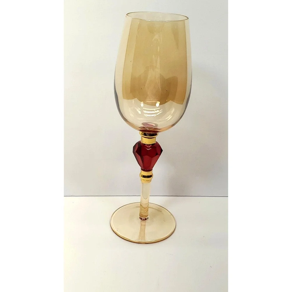 Pier 1 Amber Luster Red Jewel Water Goblet Crystal Stem Elegant